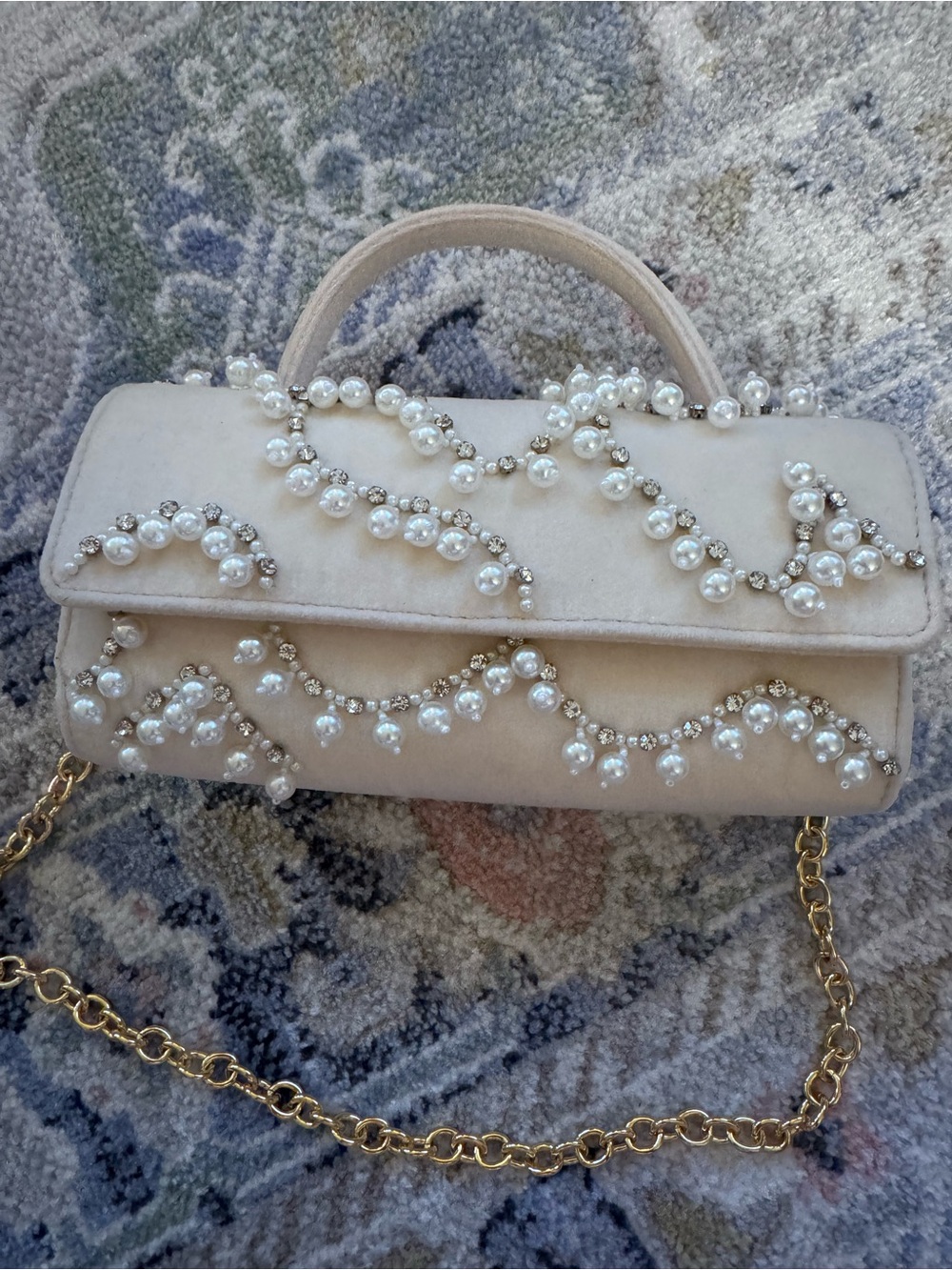 Lele Sadoughi Pearl, Crystal and Ivory Velvet Tabitha Clutch